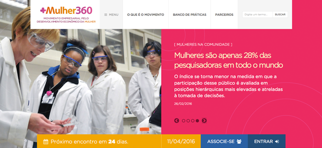 Homepage do novo site do Movimento Mulher 360
