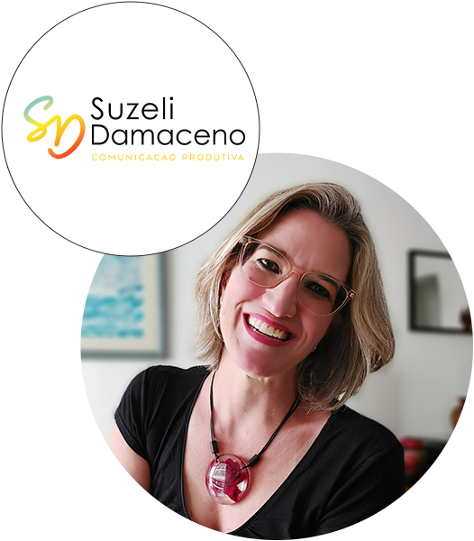 Montagem do logo da SD Comunicação com a foto de Suzeli Damaceno